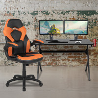 Flash Furniture BLN-X10D1904-OR-GG Black Gaming Desk and Orange/Black Racing Chair Set with Cup Holder, Headphone Hook & 2 Wire Management Holes